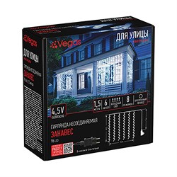 Электрогирлянда VEGAS Занавес 96 теплых LED ламп, 6нит, 1,5*1,5 м, 8реж с блок.питан 4,5V 55147 - фото 100184
