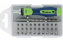 Отвертка СИБРТЕХ реверсивная для точных работ с набором бит и торцевых головок 32 предм. CrV 13370 - фото 100627