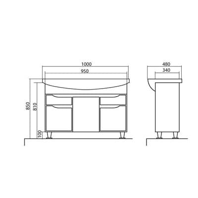 Тумба для ванной комнаты РОДОРС 100 с умывальником Yeni Klasik 100 - фото 10296