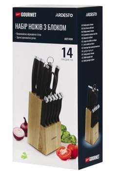 Набор ножей ARDESTO GEMINI GOURMET неж.сталь, пластик, каучуковый блок 14пр AR2114SW - фото 103692