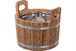 Ушат-шайка БАННЫЕ ШТУЧКИ 10 л цветочный орнамент c нерж вставкой, дуб 33372 - фото 105422