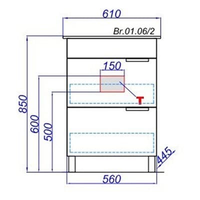 Тумба для ванной комнаты AQWELLA Бриг 60 Т6/2/W c 2 ящиками белая с раковиной Br.01.06/2/W - фото 10550