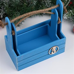 Набор кашпо деревянных 2 в 1 Новый год. Снеговик 25*15*30, 21*12*23 ручка канат, синий 6948773 - фото 107658