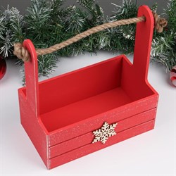 Набор кашпо деревянных 2 в 1 Новый год.Снежинка 25*15*30, 21*12*23 ручка канат, красный 6948772 - фото 107659