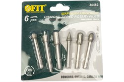 Шарошки FIT усиленная сталь с алмазным напылением штифт 6 мм 6 шт 36482 - фото 111830