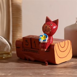 Календарь деревянный с кубиками Киса с цветком 12,3х6,5х11 см 870645 - фото 112664