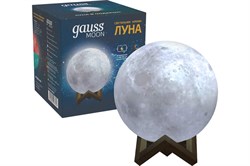 Светильник Gauss настольный NN002 3D Луна 1W RGB 5V Li-ion 450mA D10см белый c пультом LED 1/6/24 NN - фото 117247