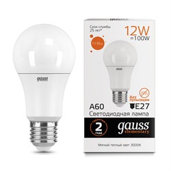 Лампа GAUSS LED Elementary A60 12W 1130Lm E27 3000K 23212 - фото 120659