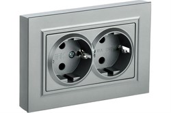 Розетка BRITE двойная с з/к/ш 16А в сборе, алюминий BR-R24-16-K47-F - фото 121179