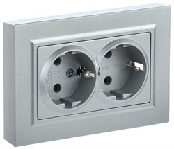 Розетка BRITE двойная с з/к/ш 16А в сборе, сталь BR-R24-16-K46-F - фото 121186