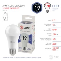 Лампа светодиодная ЭРА LED smd A65-19W-860-E27 1702 - фото 121570