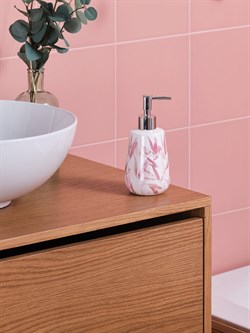 Дозатор для жидкого мыла MOROSHKA Akvarel 8,6х8,6х18см, белый+розовый 976-308-02 - фото 125421
