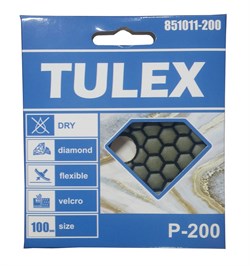 Круг TULEX алмазный гибкий шлифовальный, на велкро основе, сухое шлифование 100мм, P200 851011-200 - фото 129681