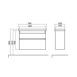Тумба для ванной комнаты ELIT 70 с умывальником графит (консольная) - фото 138157