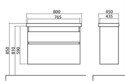 Тумба для ванной комнаты ELIT 80 подвесная, с умывальником, графит - фото 138237