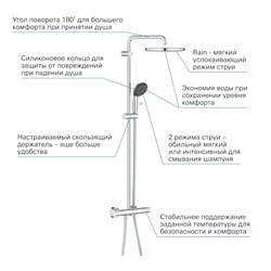 Душевая система GROHE Vitalio Start 250 CUBE настенного монтажа с термостатом(круг верх душ)26677000 - фото 138422