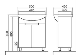Тумба для ванной комнаты КВАДРО 50 с умывальником LB1950000 Runa - фото 138539