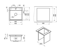 Мойка GRANULA KITCHEN SPACE кварц шварц (черный металлик) KS-5002 - фото 138622
