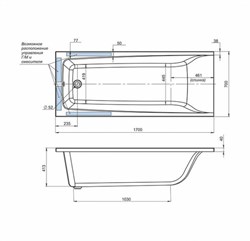 Ванна акриловая Лима 170*70 без ножек - фото 140062