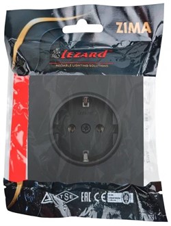 Розетка LEZARD ZIMA с/з, ПБТ, зажим, черный бархат 704-4288-122BQC - фото 140406