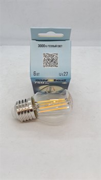 Лампа светодиодная EUROLED G45 6W 3000K E27 прозрачная E-G45-6W-3K-E27-F - фото 140547