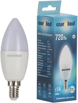 Лампа светодиодная EUROLED C37 8W 4000K E14 матовая E-C37-8W-4K-Е14 - фото 140634