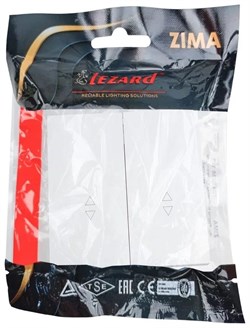 Выключатель LEZARD ZIMA двойной, проходной, безвинтовой зажим, белый 704-0288-106QC - фото 141376