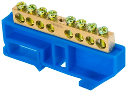 Шина SIRIUS 0 N 8*12мм, 8 отверстия, латунь, синий изолятор на DIN-рейку - фото 143734