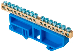 Шина SIRIUS 0 N 8*12мм, 16 отверстия, латунь, 2 синих угловых изолятора - фото 143735