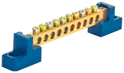 Шина SIRIUS 0 N 8*12мм, 8 отверстия, латунь, 2 синих угловых изолятора - фото 143737