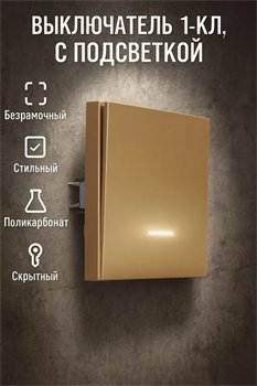 Выключатель NEXON 1-кл, с подсветкой, цвет матовое золото 80-B3-EK11DKZ - фото 144700