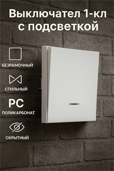 Выключатель NEXON 1-кл, с подсветкой, белый 80-B1-EK11DKZ - фото 144706