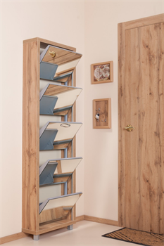 Шкаф для обуви Айрон Люкс 5-ти секционный (дуб Вотан/зеркало) - фото 144720