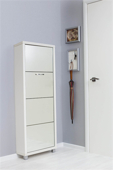 Шкаф для обуви АЙРОН Люкс 4-х секционный (Белый шагрень/зеркало) - фото 144721