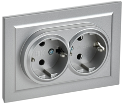 Розетка BRITE двойная с з/к, без з/ш 16А в сборе, алюминий BR-R21-16-K47-F - фото 145111