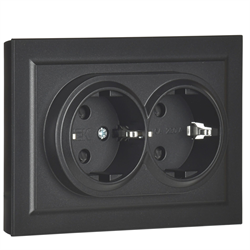 Розетка BRITE двойная с з/к, без з/ш 16А в сборе, черный BR-R21-16-K02-F - фото 145115