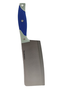 Нож QIAN SHUENN кухонный широкий для рубки мяса, нерж. сталь,сине-серая резиновая ручка 151108 - фото 145168