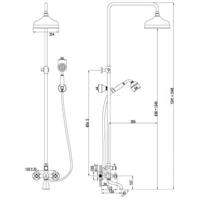 Смеситель VINTAGE д/ванны с верх. душ. лейкой Тропический дождь фикс. излив 128мм LM2862B - фото 25033