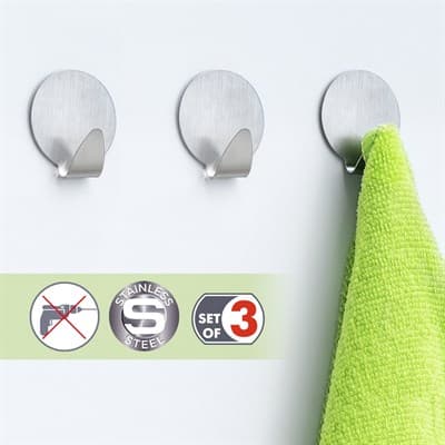 Самоклеющиеся Tatkraft круглые крючки из нержав.стали. Ø 35 мм,набор 3 шт,выдерж. вес до 5 кг 20023 - фото 25157