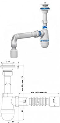 Сифон Ани 1 1/2х40, с гибкой трубой 40х50 (35 ш/к) С 0510 - фото 25557