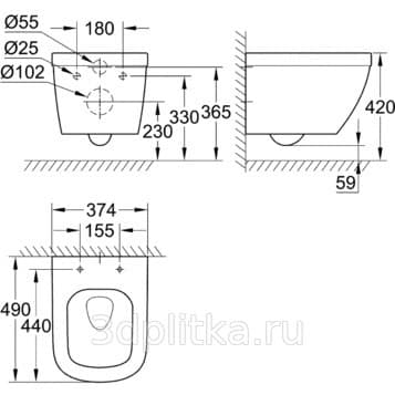 Унитаз подвесной GROHE Euro Ceramic безободковый 39206000 (сиденье 39330001) - фото 26028