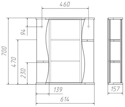 Шкаф-зеркало Волна 2-60 левый DA1040HZ - фото 26515