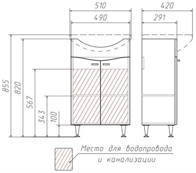 Тумба под умывальник Уют 55 Волна - фото 26551