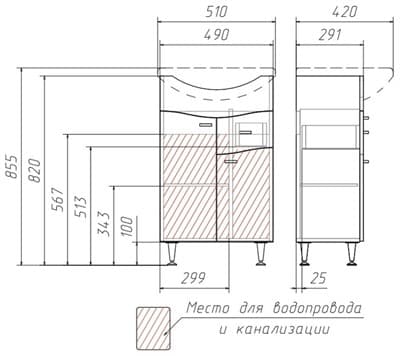 Тумба под умывальник Уют 60 Волна DA1020T - фото 26587
