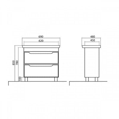 Тумба для ванной комнаты АВАЛОН 70 с умывальником 030600-u Belo 69 см АР0001527 - фото 26605