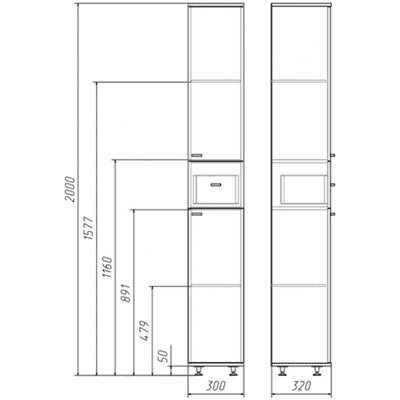 Пенал напольный 30 Классик с верхним ящиком В1 правый - фото 26608