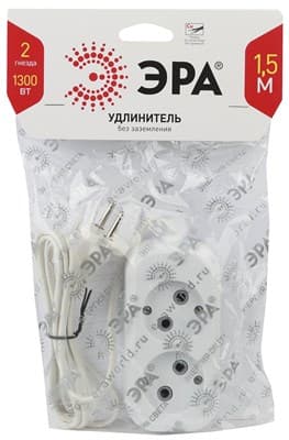 Удлинитель ЭРА с/з UX-2е-1,5m 3*0,75 2гнезда 1,5метра 3063 - фото 26827