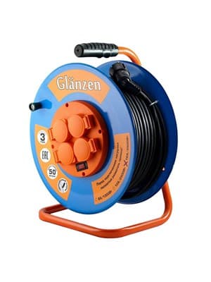 Удлинитель силовой на катушке GLANZEN 4 гн. КГ 3х1,5  арт.ЕВ-50-009 - фото 26855