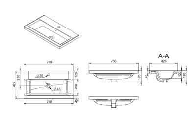 Раковина мебельная AM.PM GEM керамическая, 75 см, встроенная, цвет: белый, глянец M90WCC0752WG - фото 27410