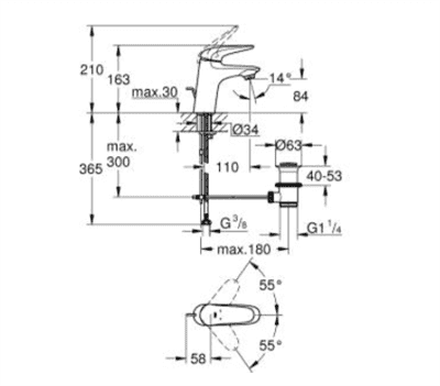 Смеситель GROHE Wave для раковины, донный клапан 32284001 - фото 30444